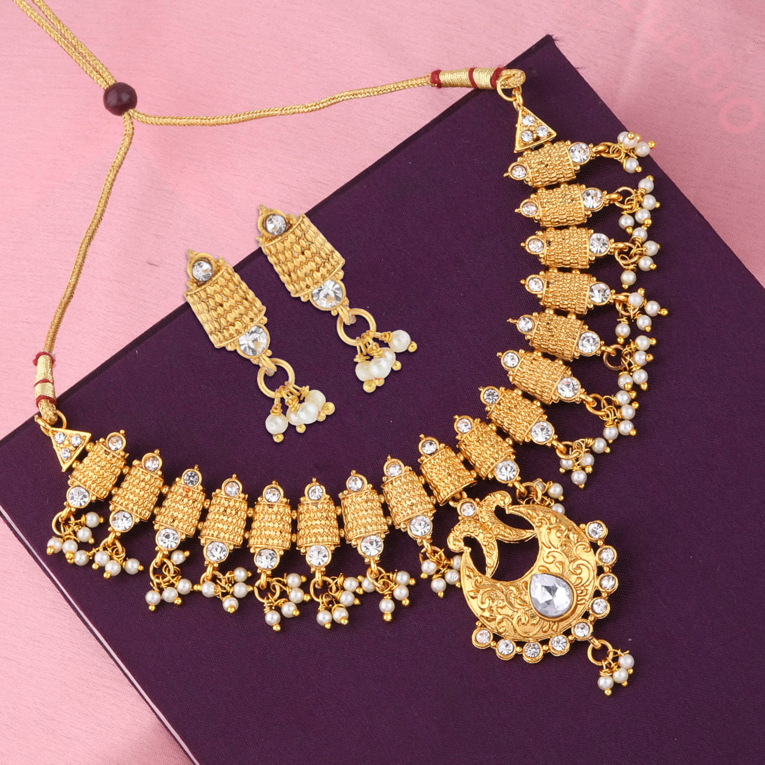 Silver Shine Alloy Golden Choker Gold Plated Necklaces Set Silver Shine Alloy Golden Choker Gold Plated Necklaces Set