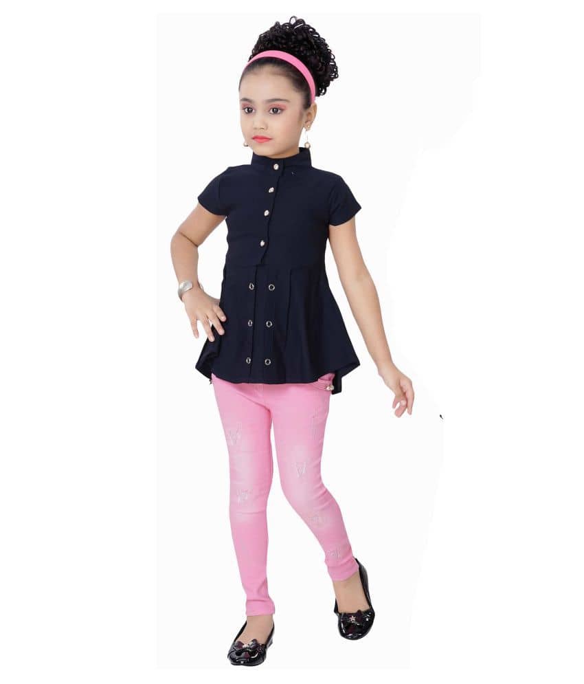 Arshia Fashions Pack of 1 Girls Cotton Blend Top With Jeans ( Blue )