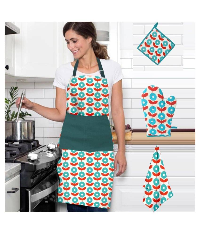 DecoTree Set of 4 Cotton Apron | Mitten & Potholder DecoTree Set of 4 Cotton Apron | Mitten & Potholder