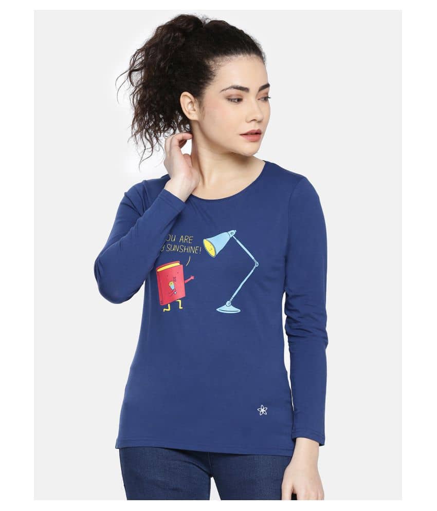 Dollar Missy Women Cotton Printed Slim Fit Round Neck T-Shirt ( Blue )