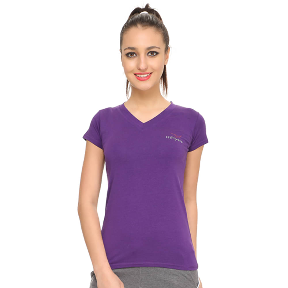 Hiflyers Women Cotton Solid Regular Fit Round Neck T-Shirt ( Purple )     			Hiflyers Women Cotton Solid Regular Fit Round Neck T-Shirt ( Purple )