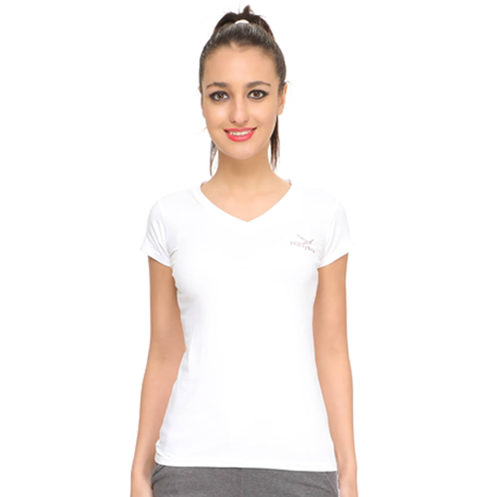 Hiflyers Women Cotton Solid Regular Fit Round Neck T-Shirt ( White )     			Hiflyers Women Cotton Solid Regular Fit Round Neck T-Shirt ( White )