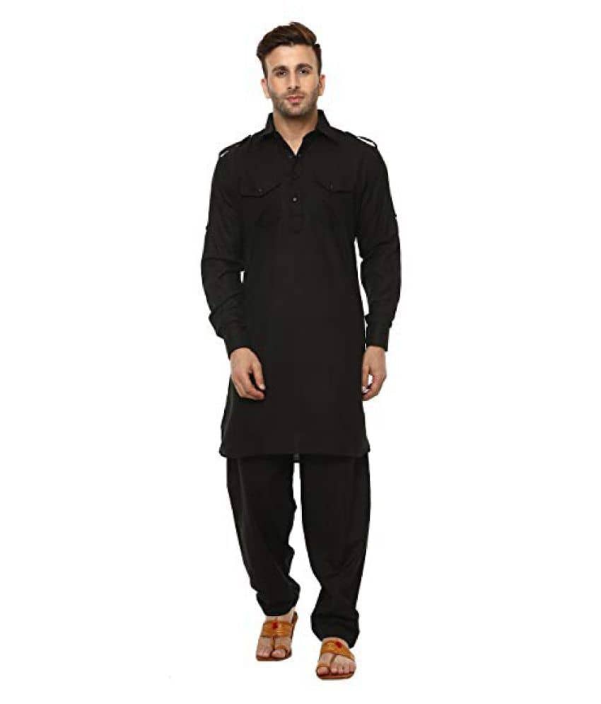 Sys Black Cotton Pathani Suit Pack of 1 - Kurtas & Kurta Sets | Buy online on ZillyBuy