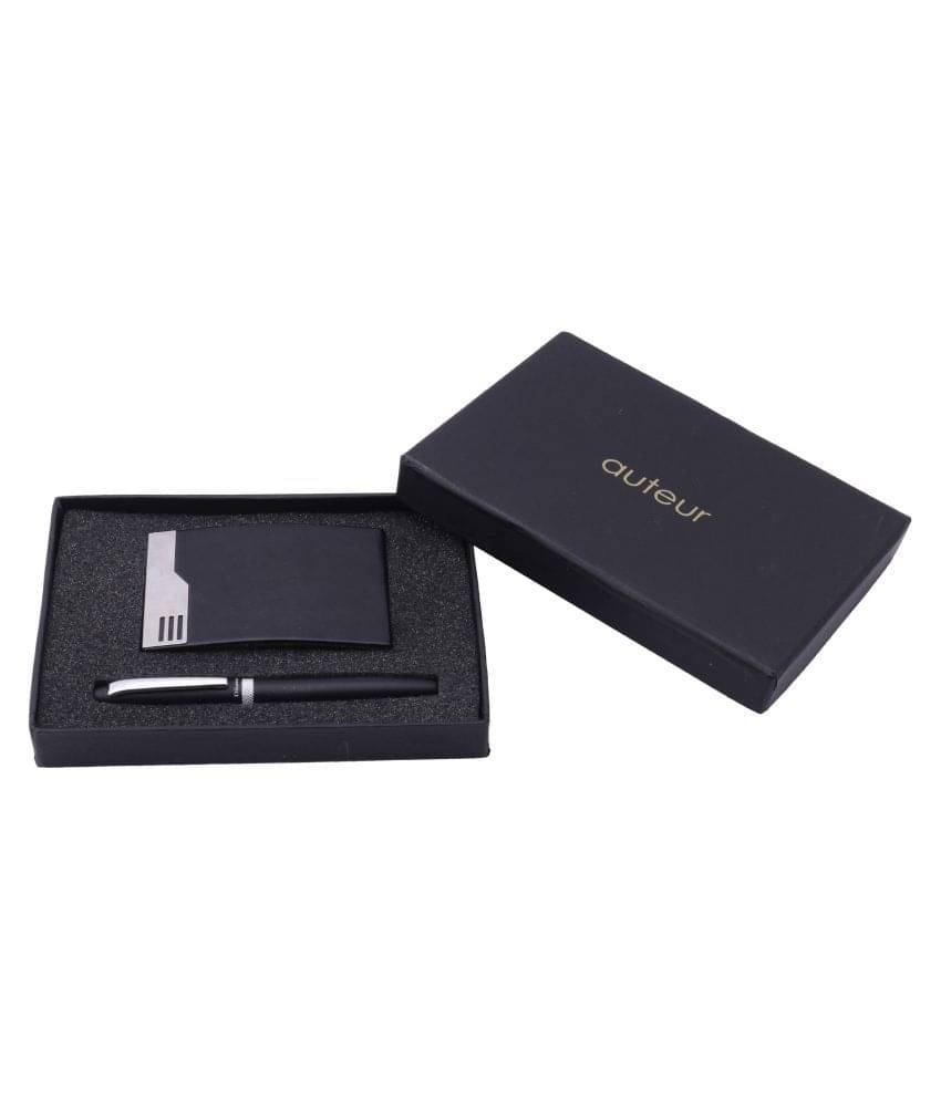     			"auteur" VCH37AzeroBLKSC "Value Pack"  Beautiful Gift Collection, Most Elegant Visting Cum Debit/Credit Card Holder in Black and Crome finish Vertical Opening with Very Stylish Corporate Collection Roller  Gift Set Pack of 2