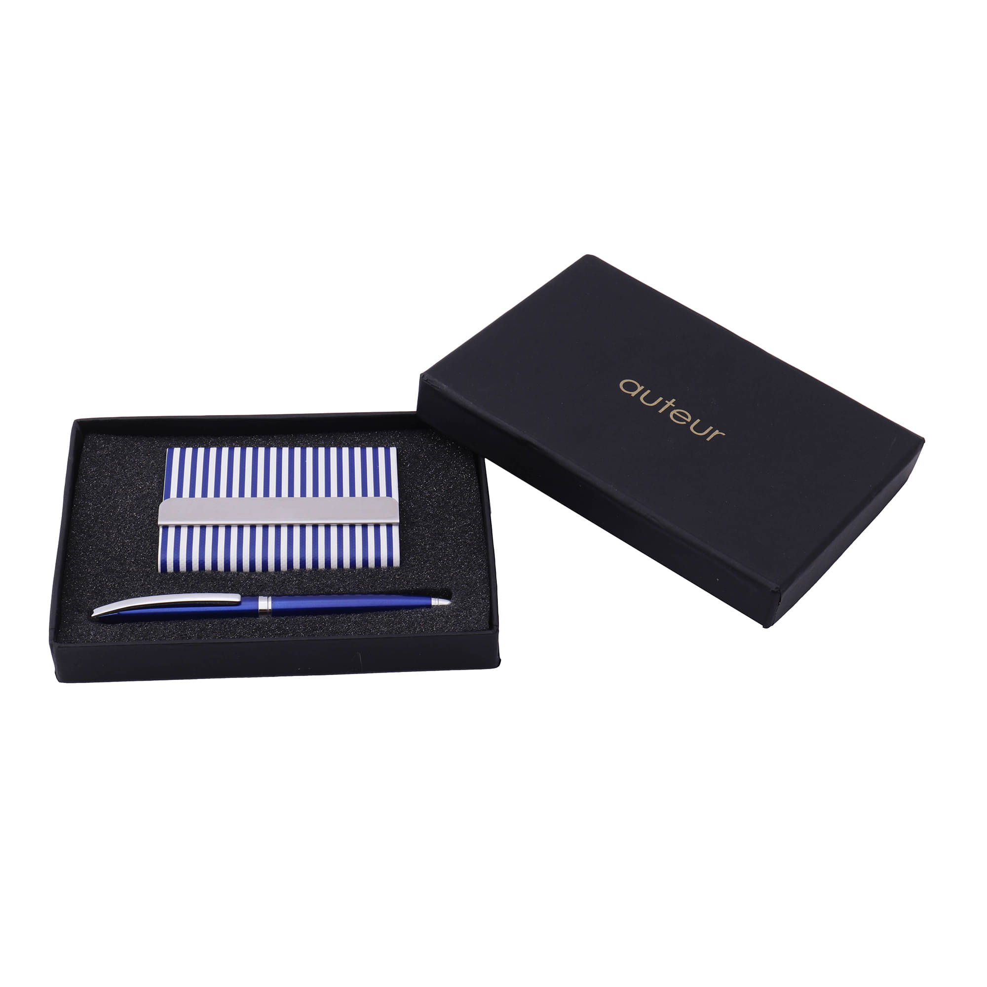     			"auteur" VCH49156BlueSCBP "Value Pack" Beautiful Gift Collection, Most Elegant Visitng cum Debit, Credit Card Holder in Blue Strip with Super Stylish Blue Ball  Gift Set Pack of 2