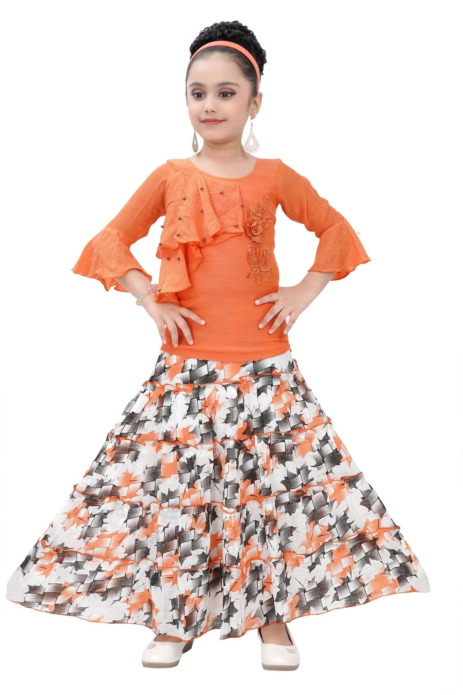 Arshia Fashions Girls Faux Viscose ( Pack of 1 , Orange )