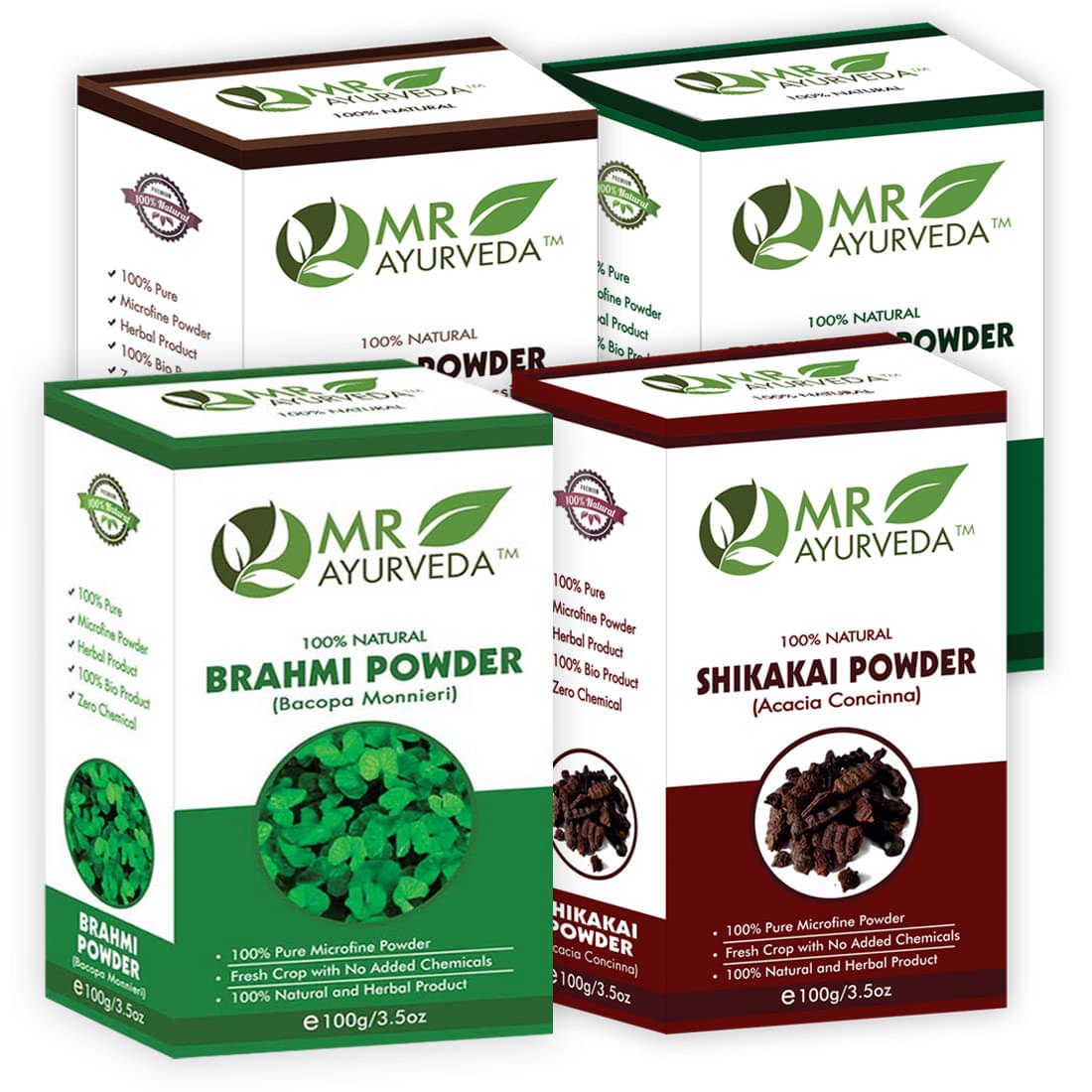    			MR Ayurveda 100% Herbal Brahmi, Shikakai, Reetha & Bhringraj Powder Hair Scalp Treatment 400 g Pack of 4