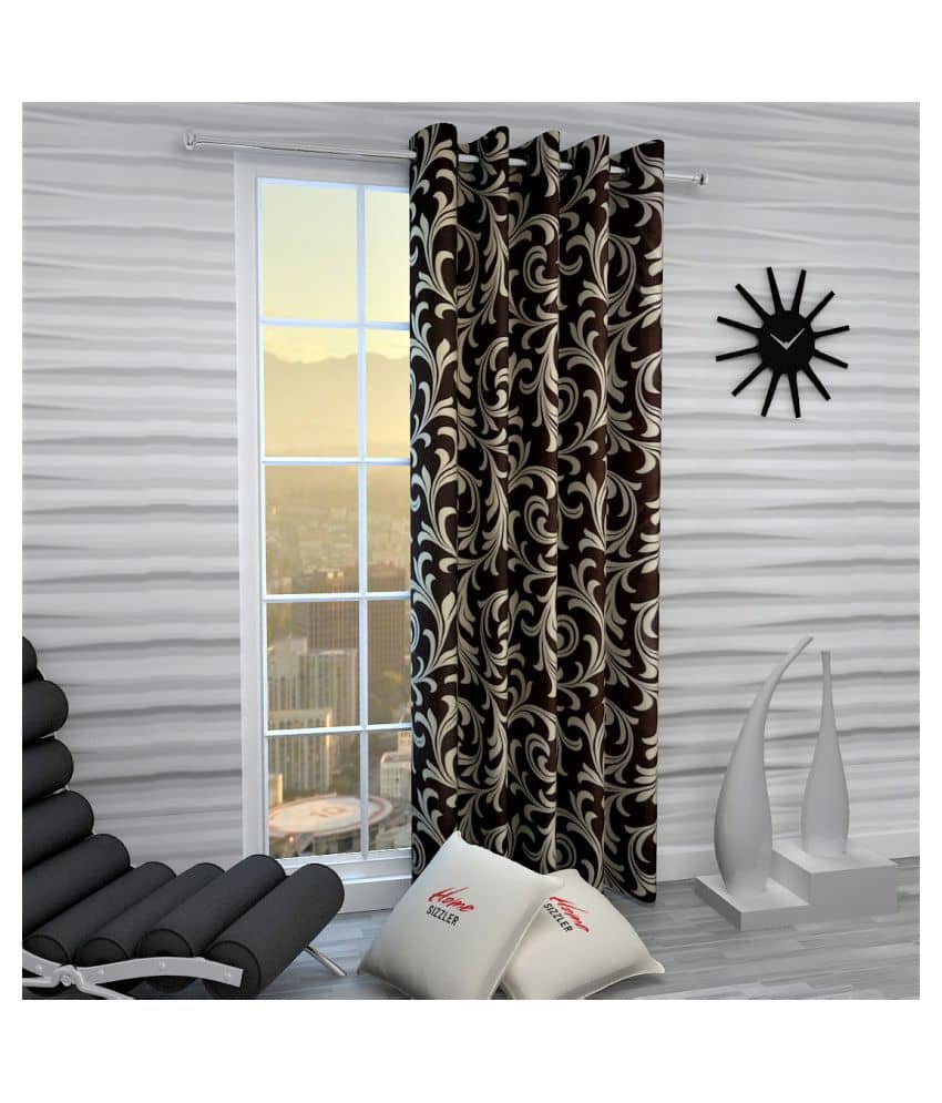 Home Sizzler Single Window Semi-Transparent Eyelet Polyester Curtains Brown