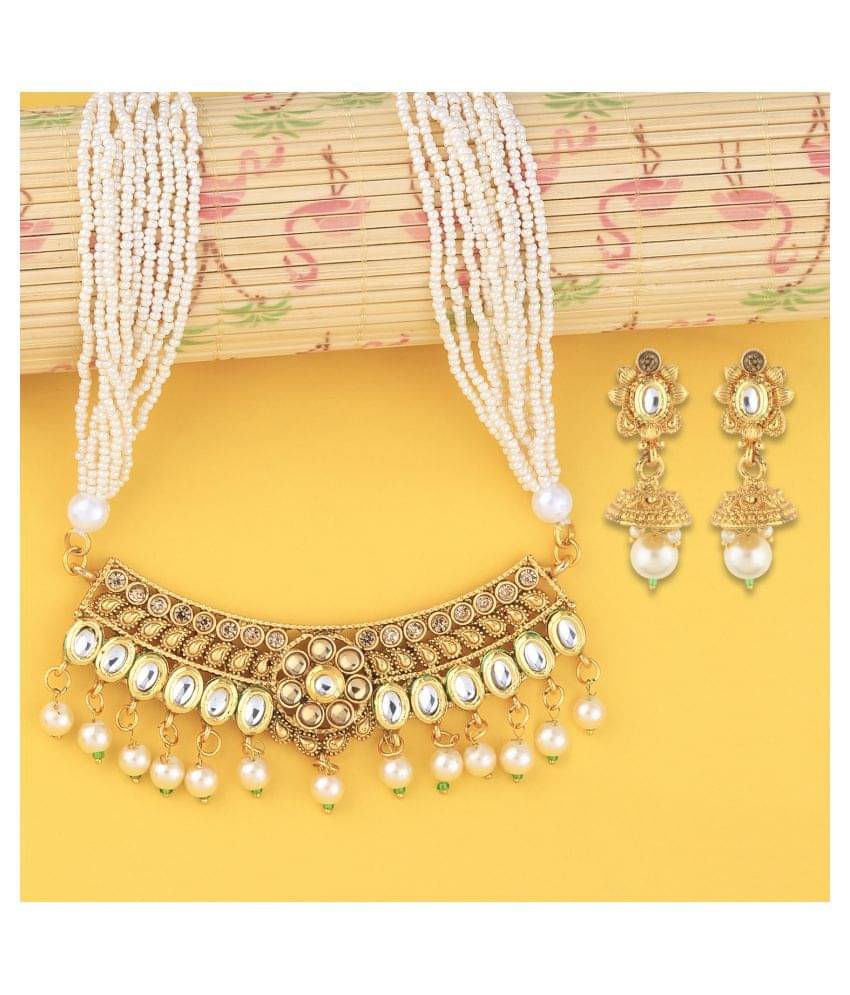 Silver Shine Alloy Golden Choker Gold Plated Necklaces Set     			Silver Shine Alloy Golden Choker Gold Plated Necklaces Set