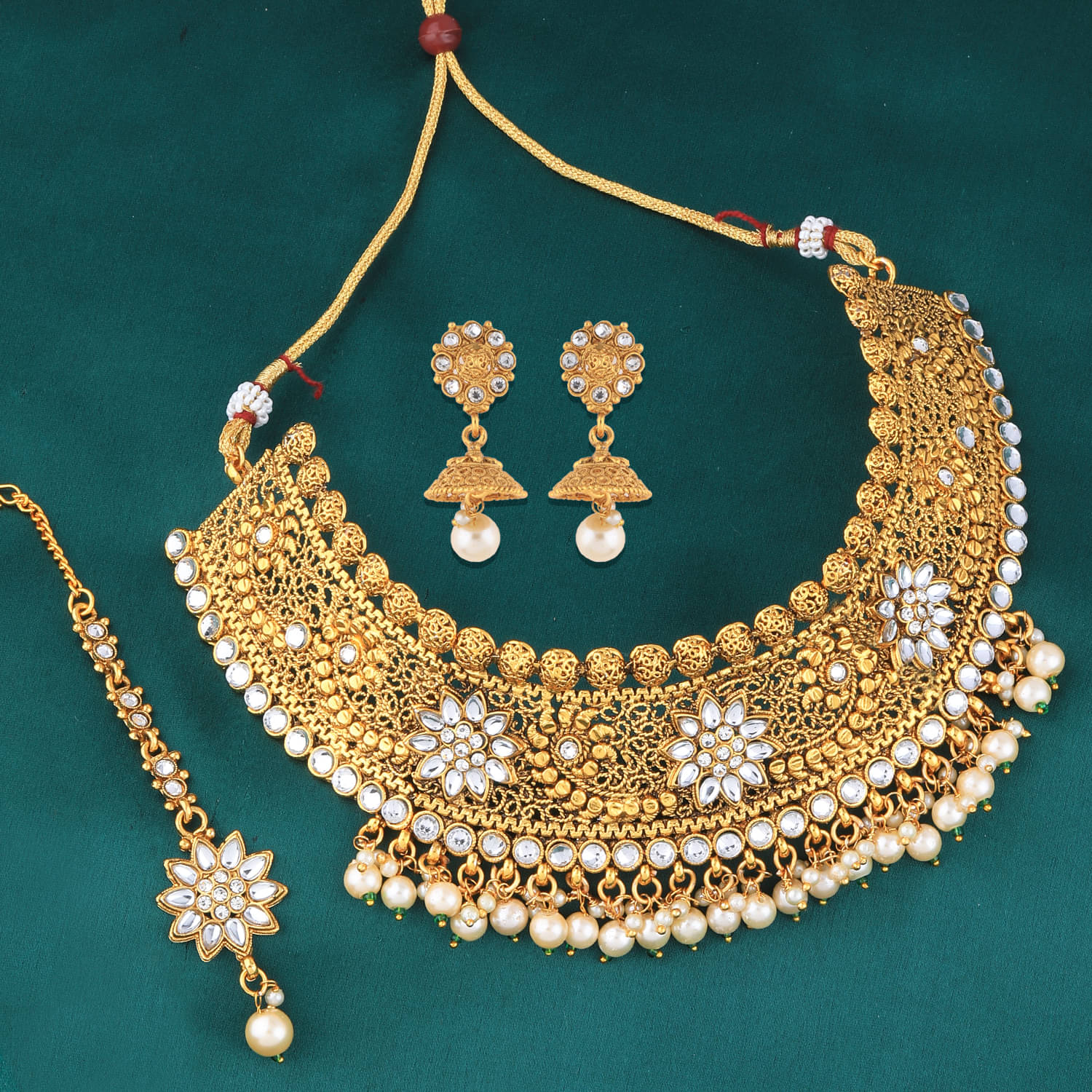 Silver Shine Alloy Golden Choker Gold Plated Necklaces Set Silver Shine Alloy Golden Choker Gold Plated Necklaces Set