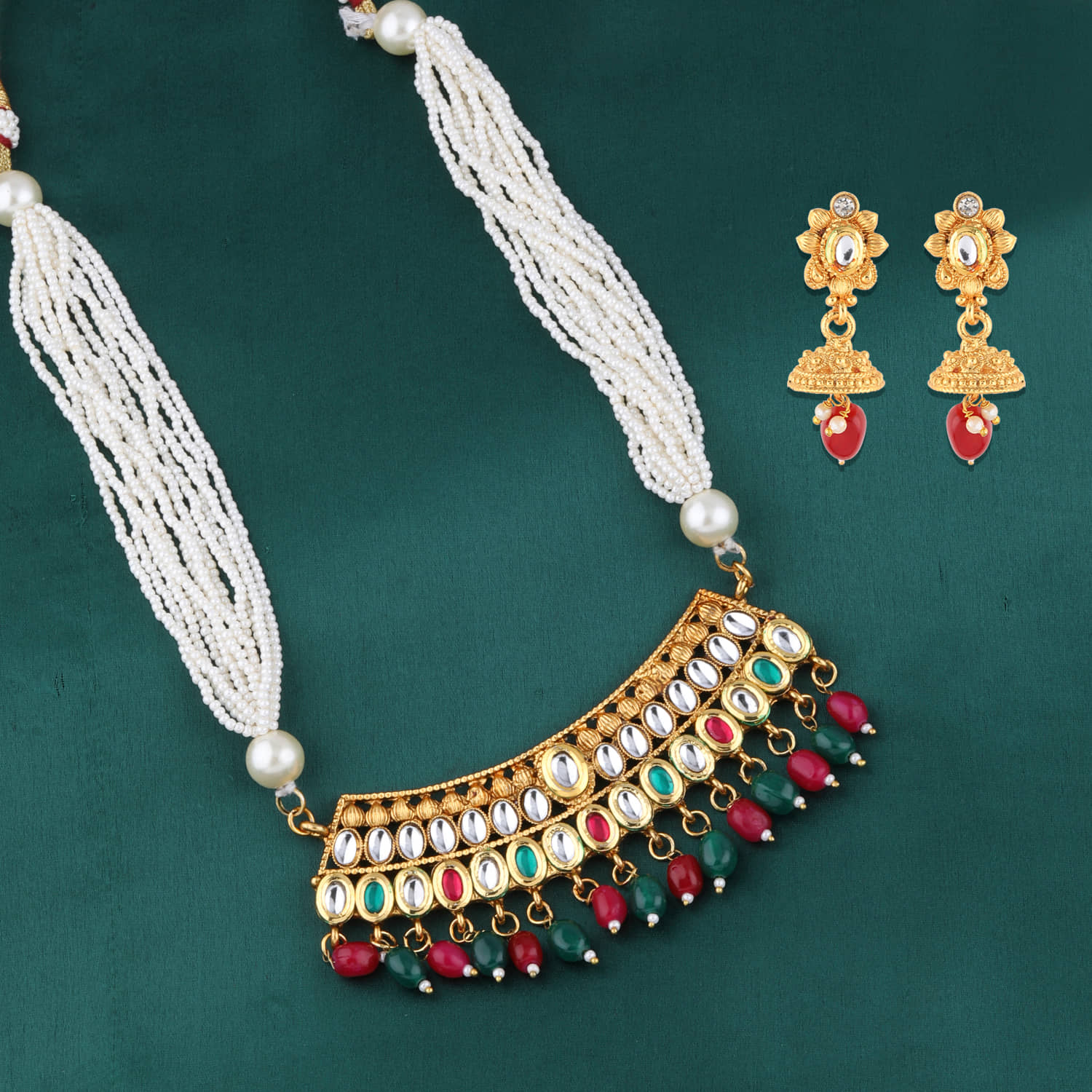 Silver Shine Alloy Golden Choker Traditional Gold Plated Necklaces Set