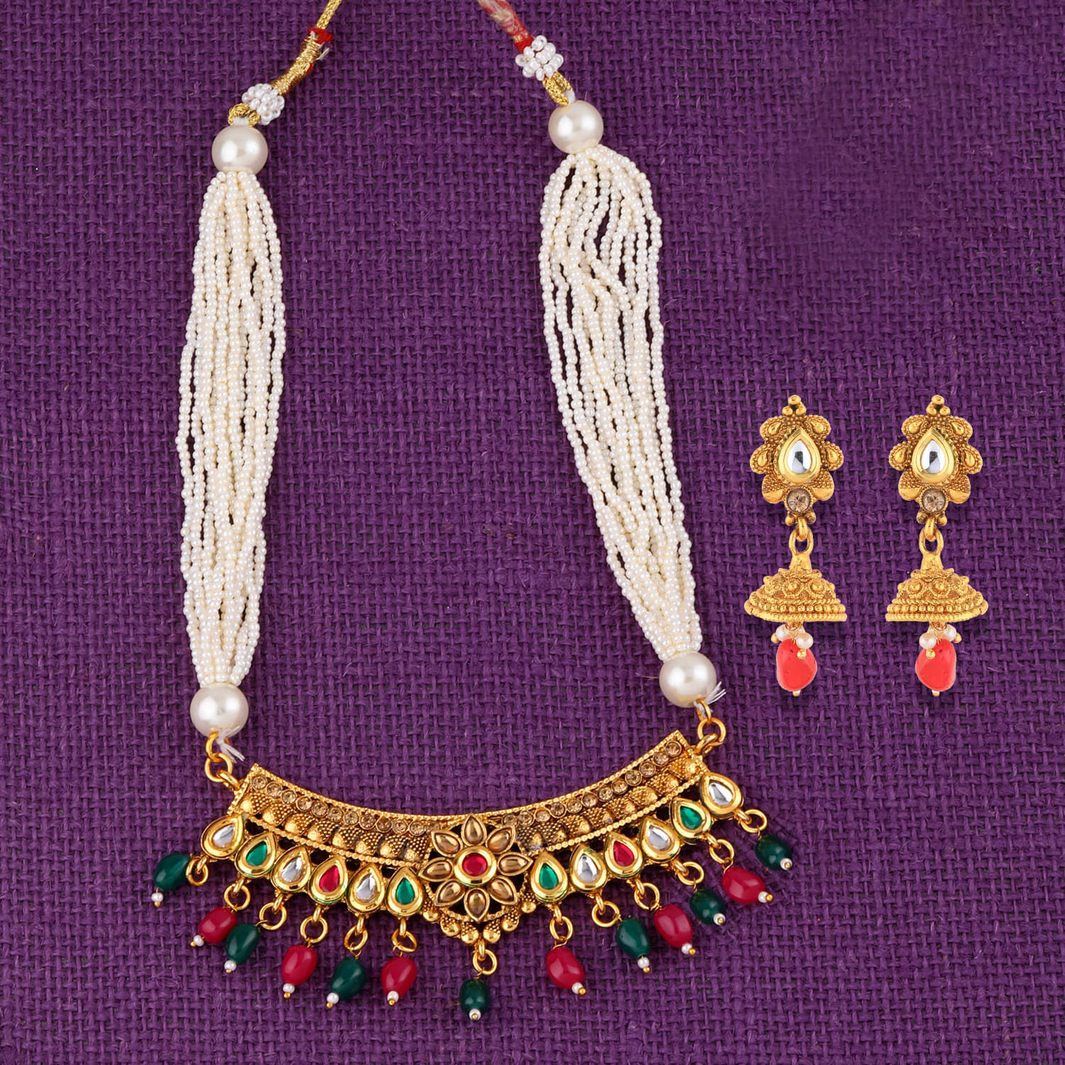 Silver Shine Zinc Golden Choker Traditional Gold Plated Necklaces Set Silver Shine Zinc Golden Choker Traditional Gold Plated Necklaces Set