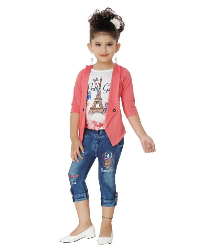 Arshia Fashions Pack of 1 Girls Cotton Blend Top With Capris ( Pink )