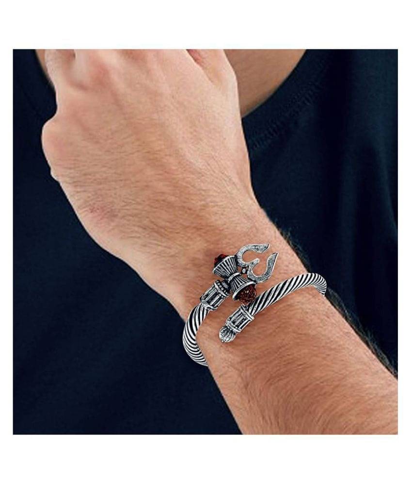 SILVER SHINE Adjustable Trishul Damroo Rudraksha Bahubali Kada Bracelet Mahakal For Men Boys Girls SILVER SHINE Adjustable Trishul Damroo Rudraksha Bahubali Kada Bracelet Mahakal For Men Boys Girls