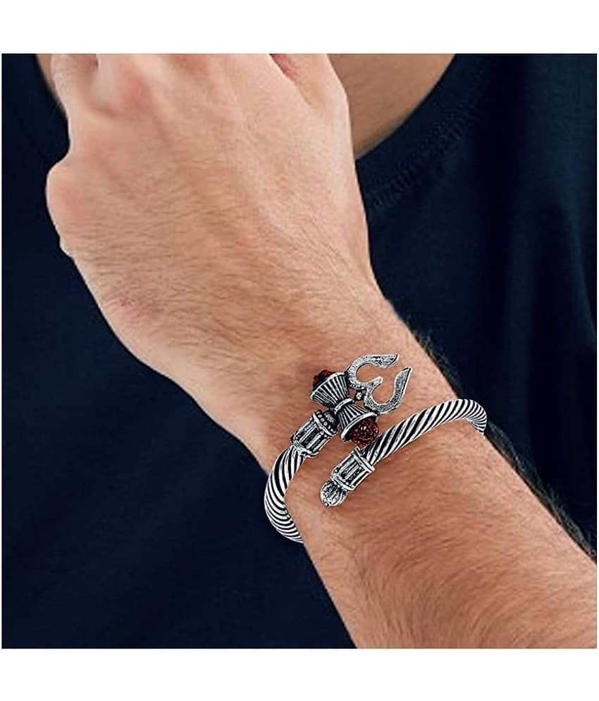 SILVER SHINE Adjustable Trishul Damroo Rudraksha Bahubali Kada Bracelet Mahakal For Men Boys Girls - Bangles & Bracelets | Buy online on ZillyBuy