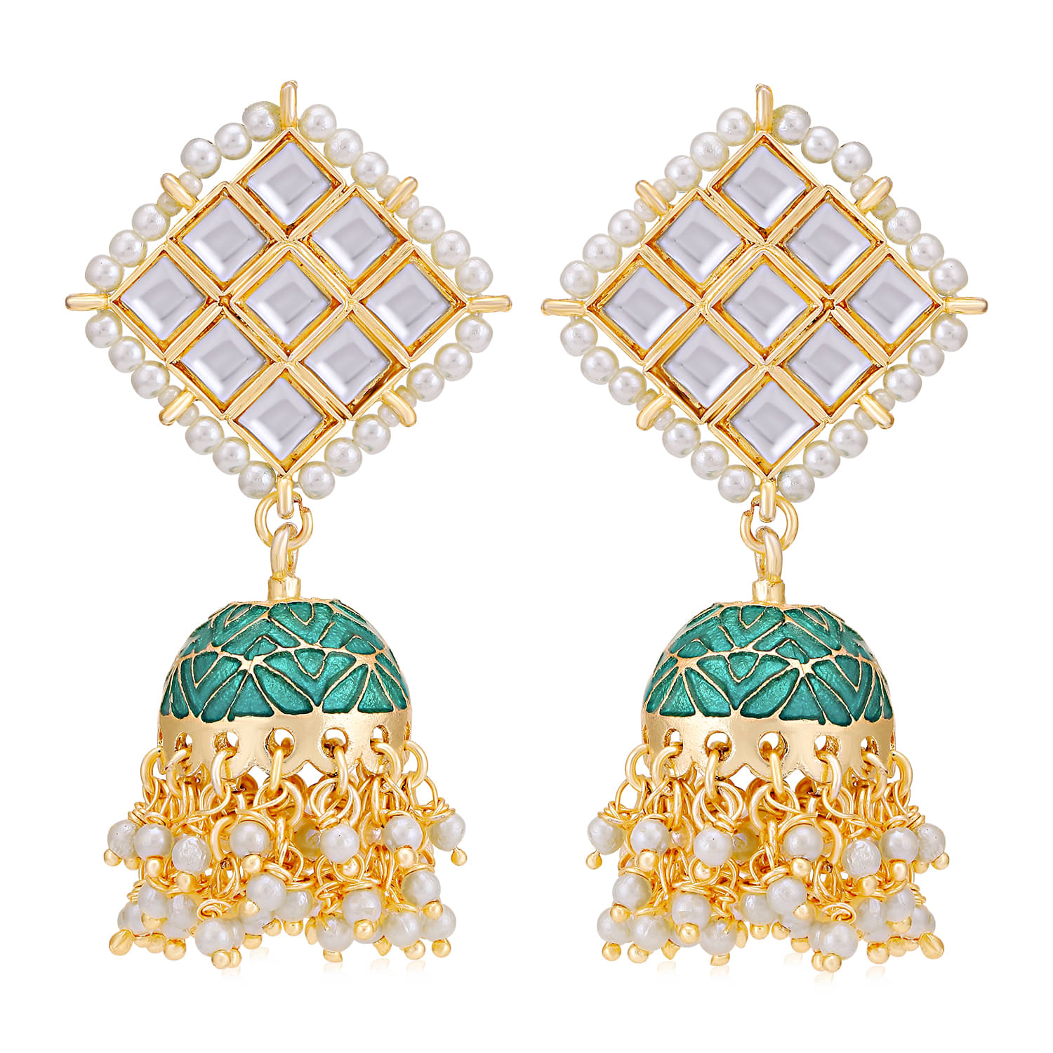     			Sukkhi Designer Gold Plated Kundan & Pearl Meenakari Jhumki Earring for Women
