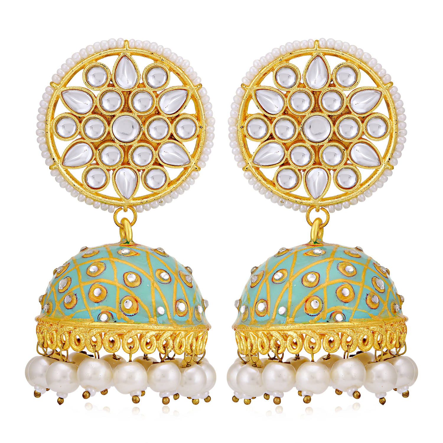     			Sukkhi Ravishing Pearl Gold Plated Kundan Meenakari Jhumki Earring for Women