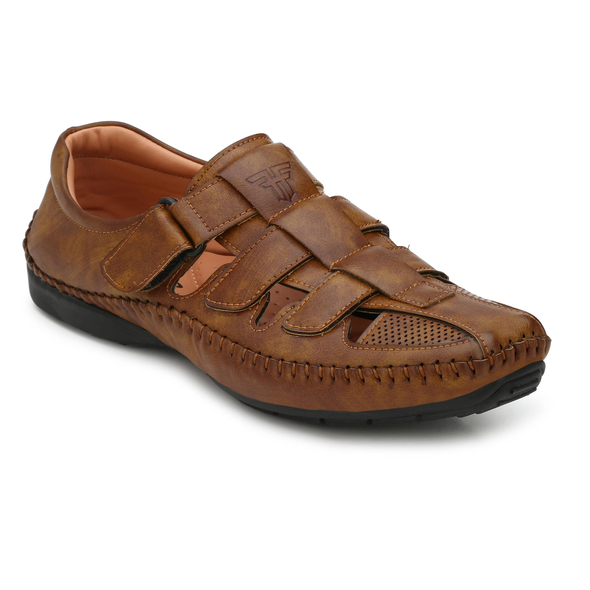     			Fashion Victim Tan Faux Leather Sandals