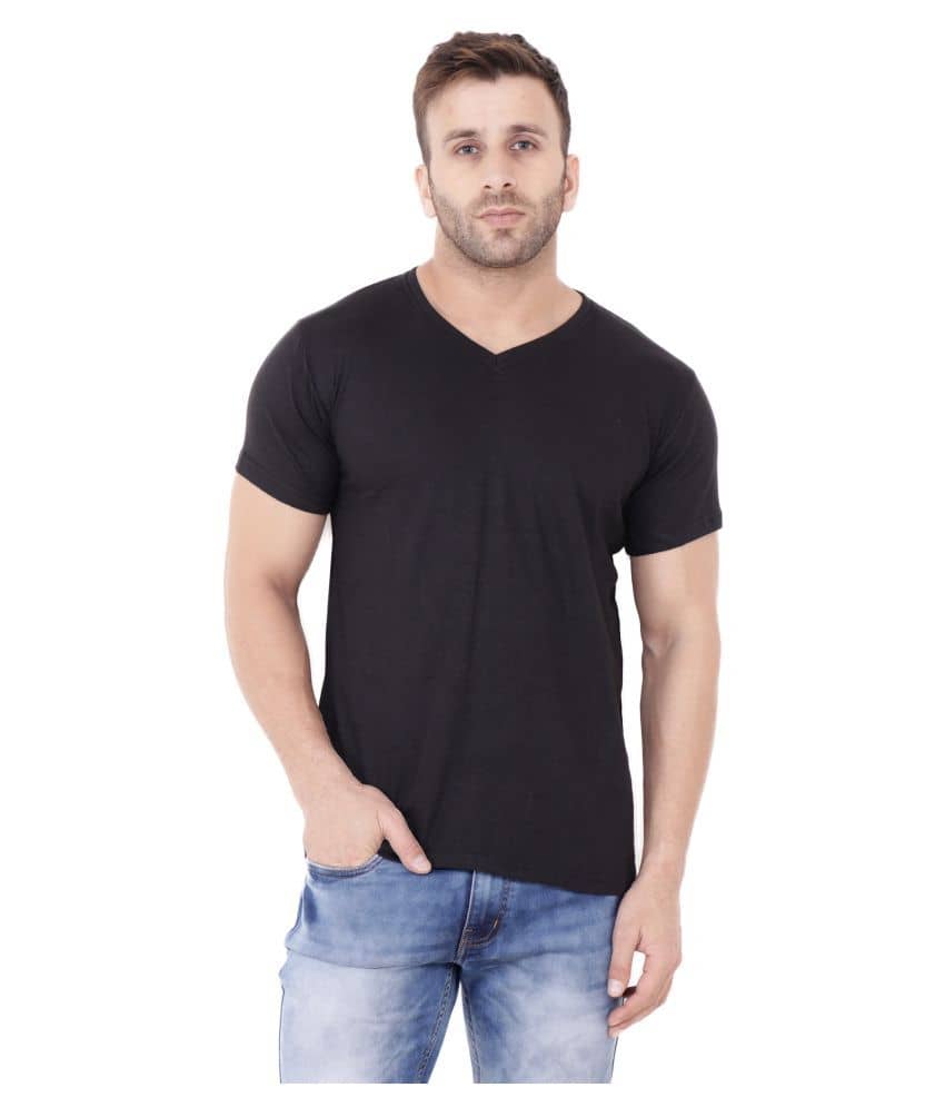 Tfurnish Cotton Blend Black Solids T-Shirt