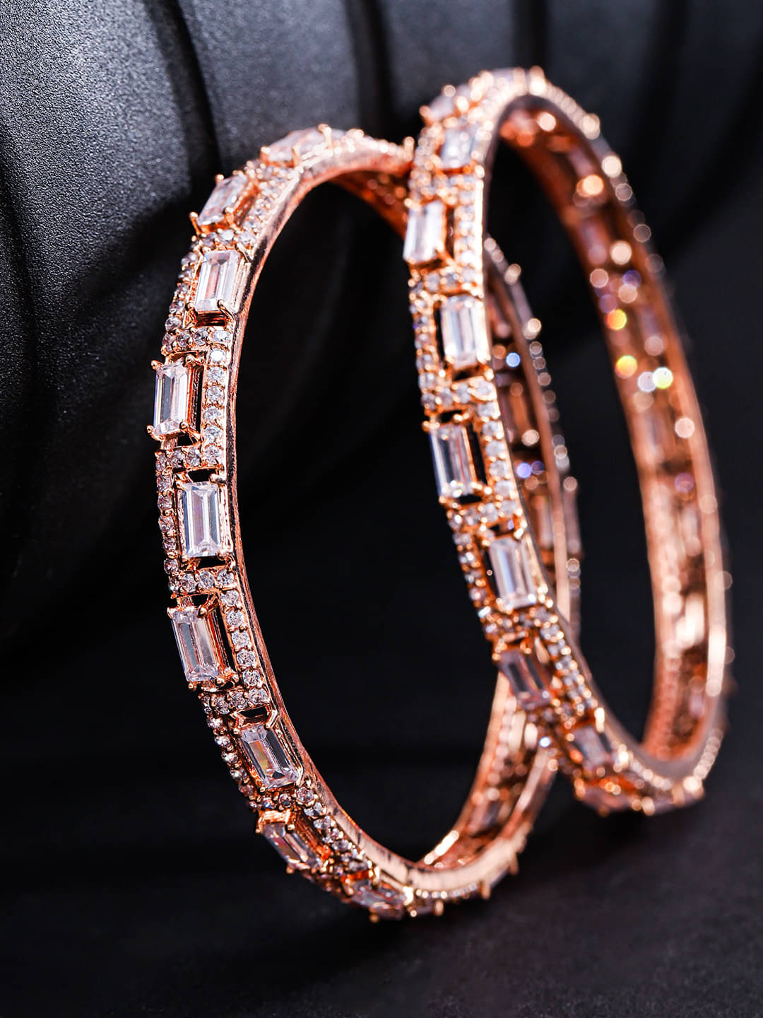 Priyaasi Rose Gold-Plated Designer Bangles with American Diamond for Women and Girls Priyaasi Rose Gold-Plated Designer Bangles with American Diamond for Women and Girls