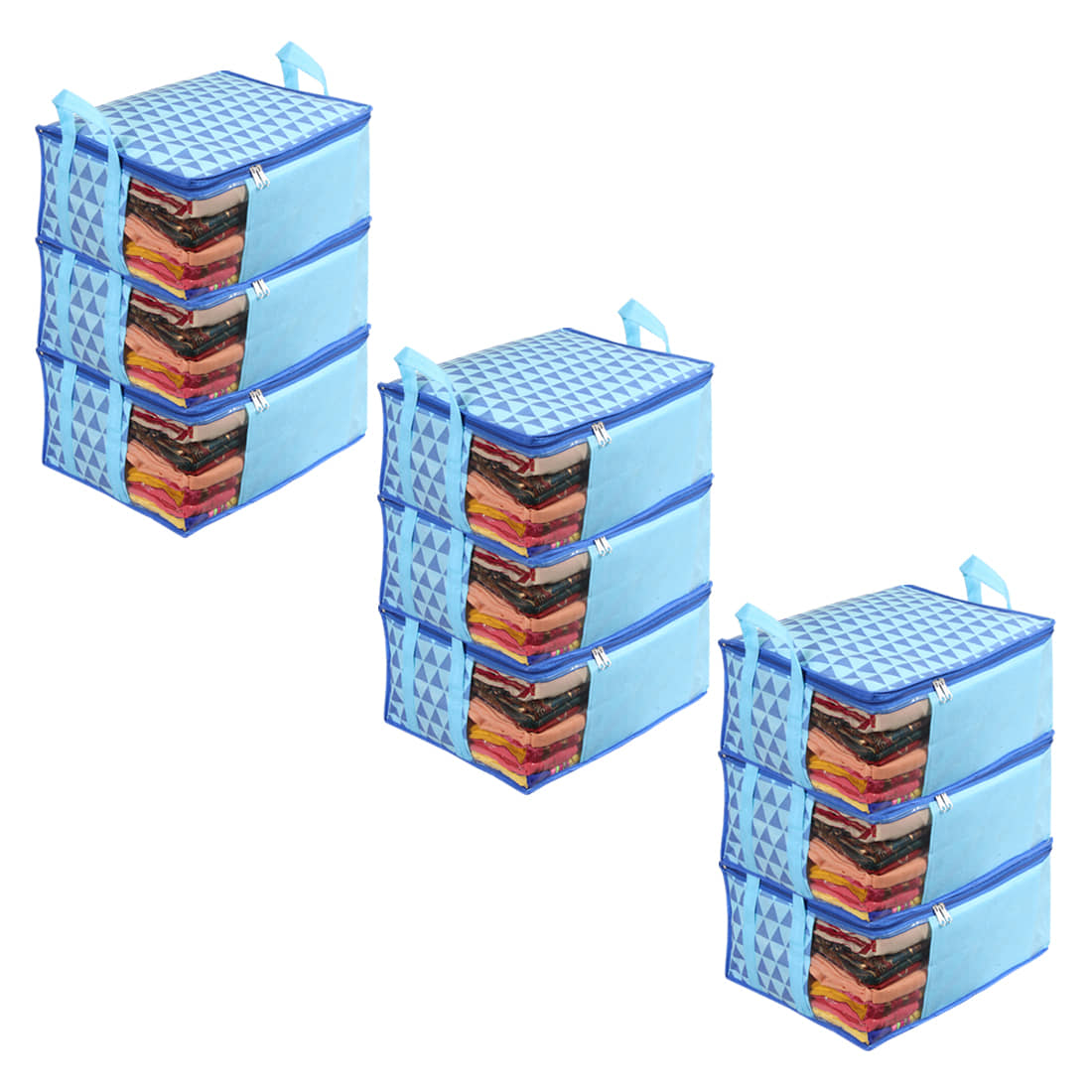 PrettyKrafts Non Woven Saree Cover Storage Bags Premium Quality Saree Organizer for Wardrobe/Cloth Organizer Pack of 9 -Trio Blue - Handbags | Buy online on ZillyBuy