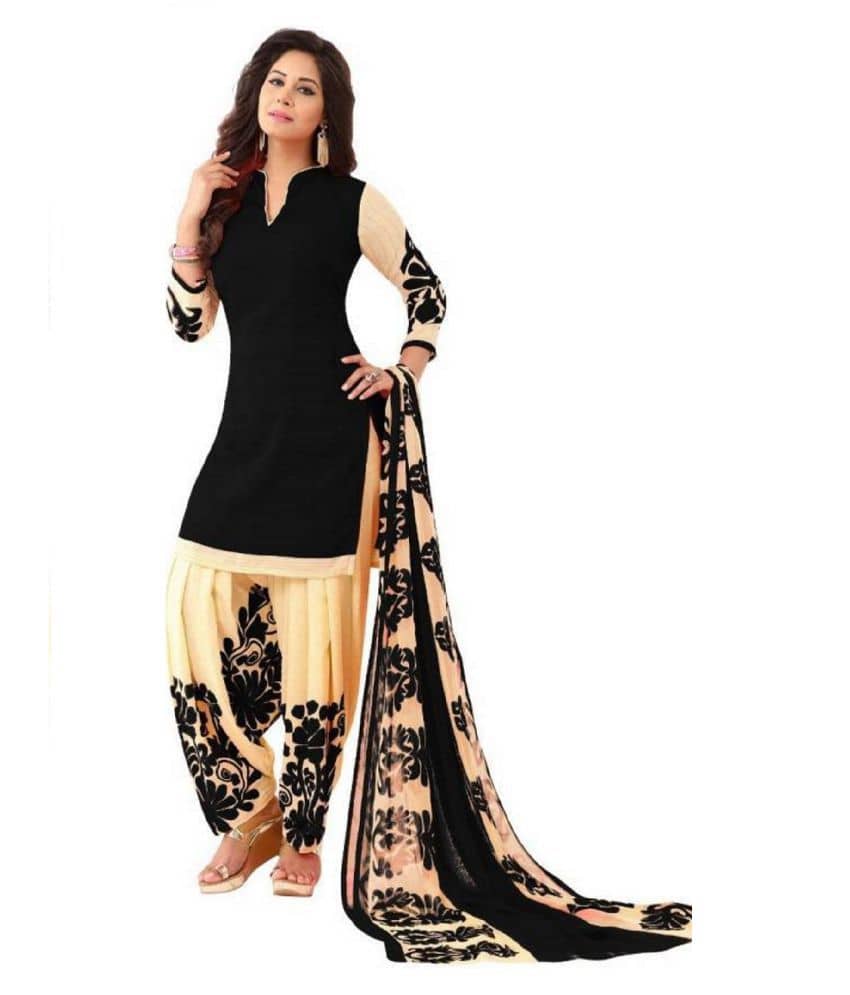 Reya Black Crepe Dress Material - Unstitched Fabrics | Buy online on ZillyBuy