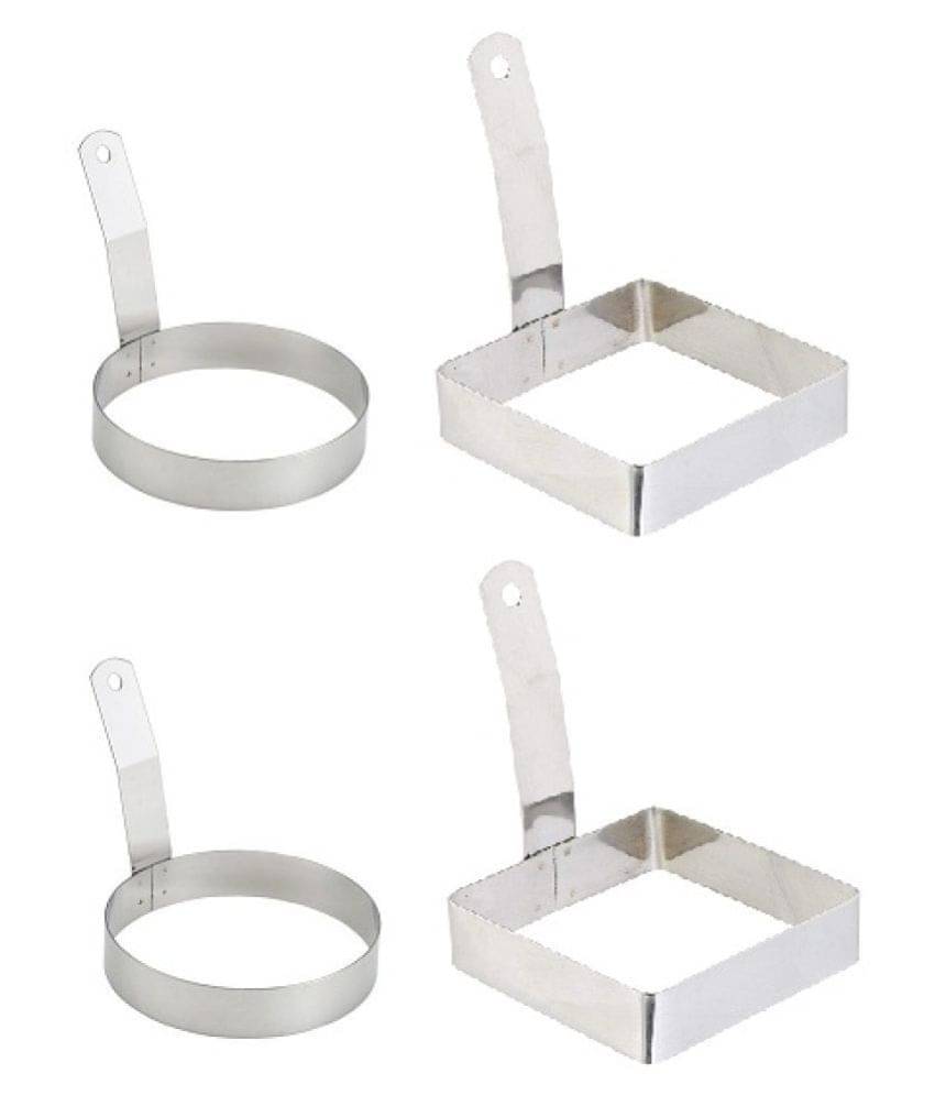     			Stainless Steel Set of 4- 2 Round and 2 Square egg ring with Handle