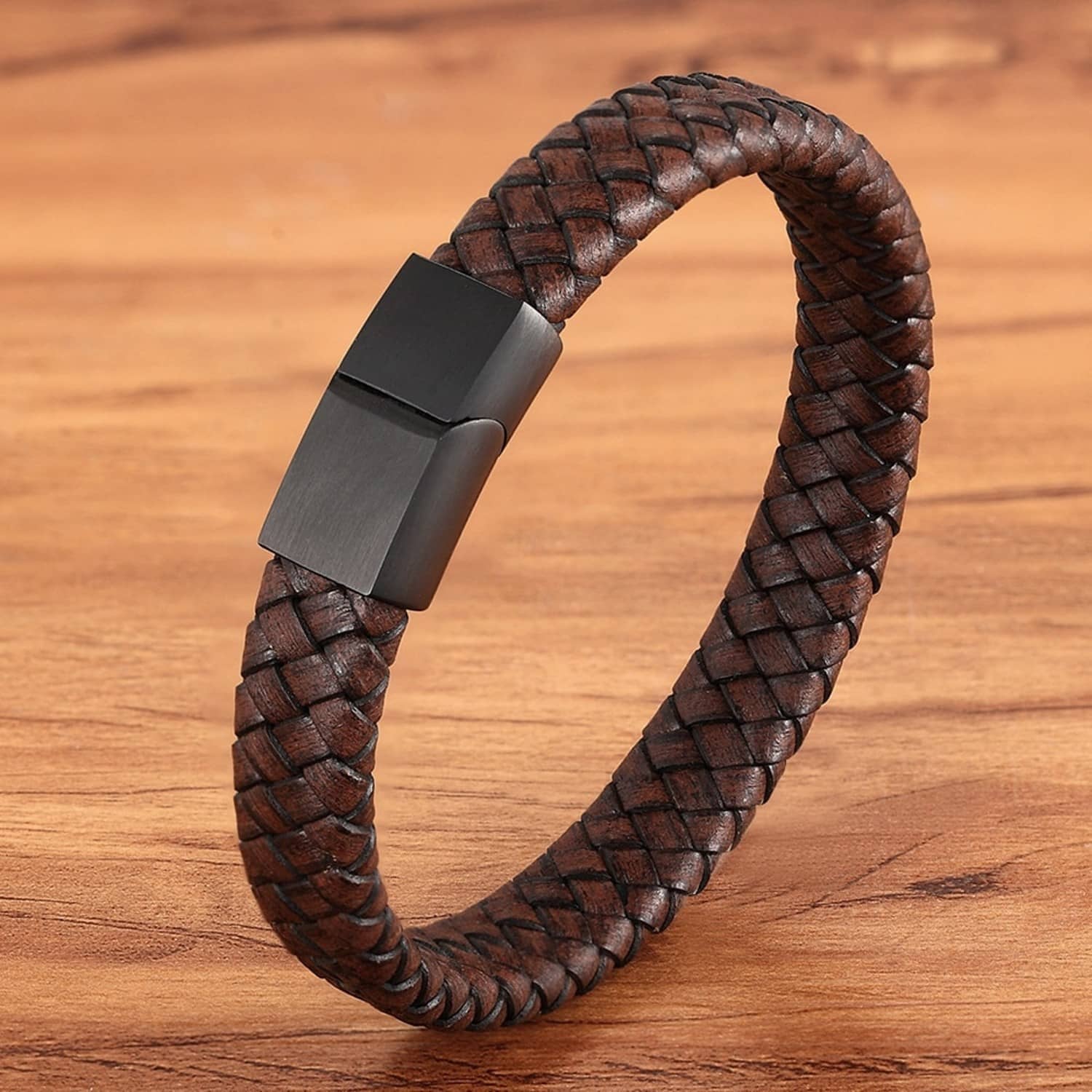 ZIVOM® Braided High Quality Genuine Dark Brown Leather Black 316L Surgical Stainless Steel Wrist Band Strap Bracelet For Boys Men - Bangles & Bracelets | Buy online on ZillyBuy