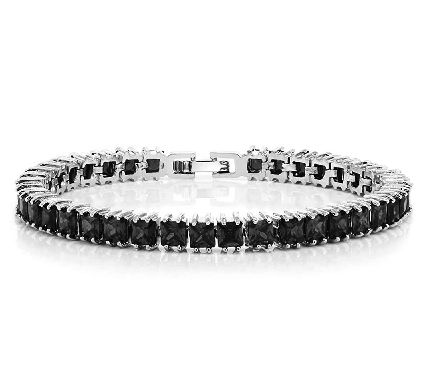ZIVOM® Classic Dainty Princess Cut Square Cubic Zirconia Black Spinel Simulant Tennis Bracelet For Women Girls - Bangles & Bracelets | Buy online on ZillyBuy