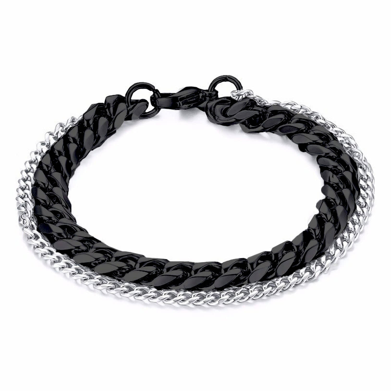 ZIVOM® Double Layered Wrist Wrap Macho Black Silver 316L Surgical Stainless Steel Curb Chain Bracelet for Men Boys - Bangles & Bracelets | Buy online on ZillyBuy