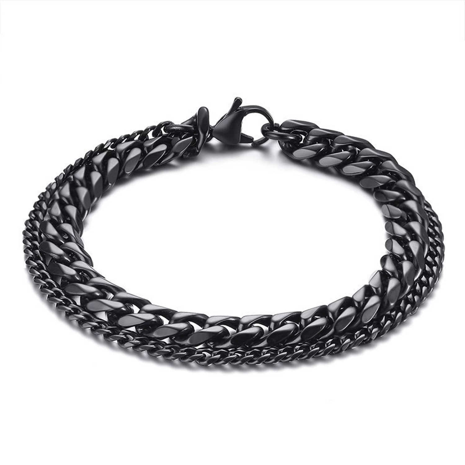 ZIVOM® Double Layered Wrist Wrap Macho Black 316L Surgical Stainless Steel Curb Popcorn Chain Bracelet For Men Boys - Bangles & Bracelets | Buy online on ZillyBuy