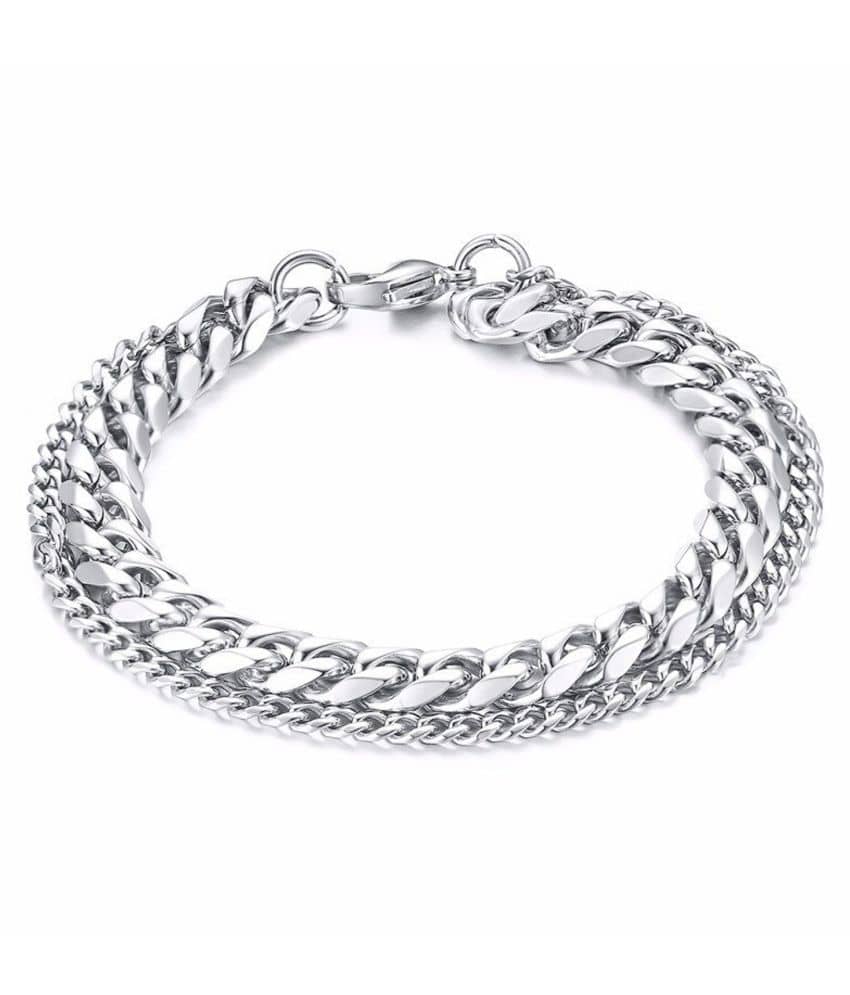 ZIVOM® Double Layered Wrist Wrap Macho Silver 316L Surgical Stainless Steel Curb Popcorn Chain Bracelet For Men Boys - Bangles & Bracelets | Buy online on ZillyBuy