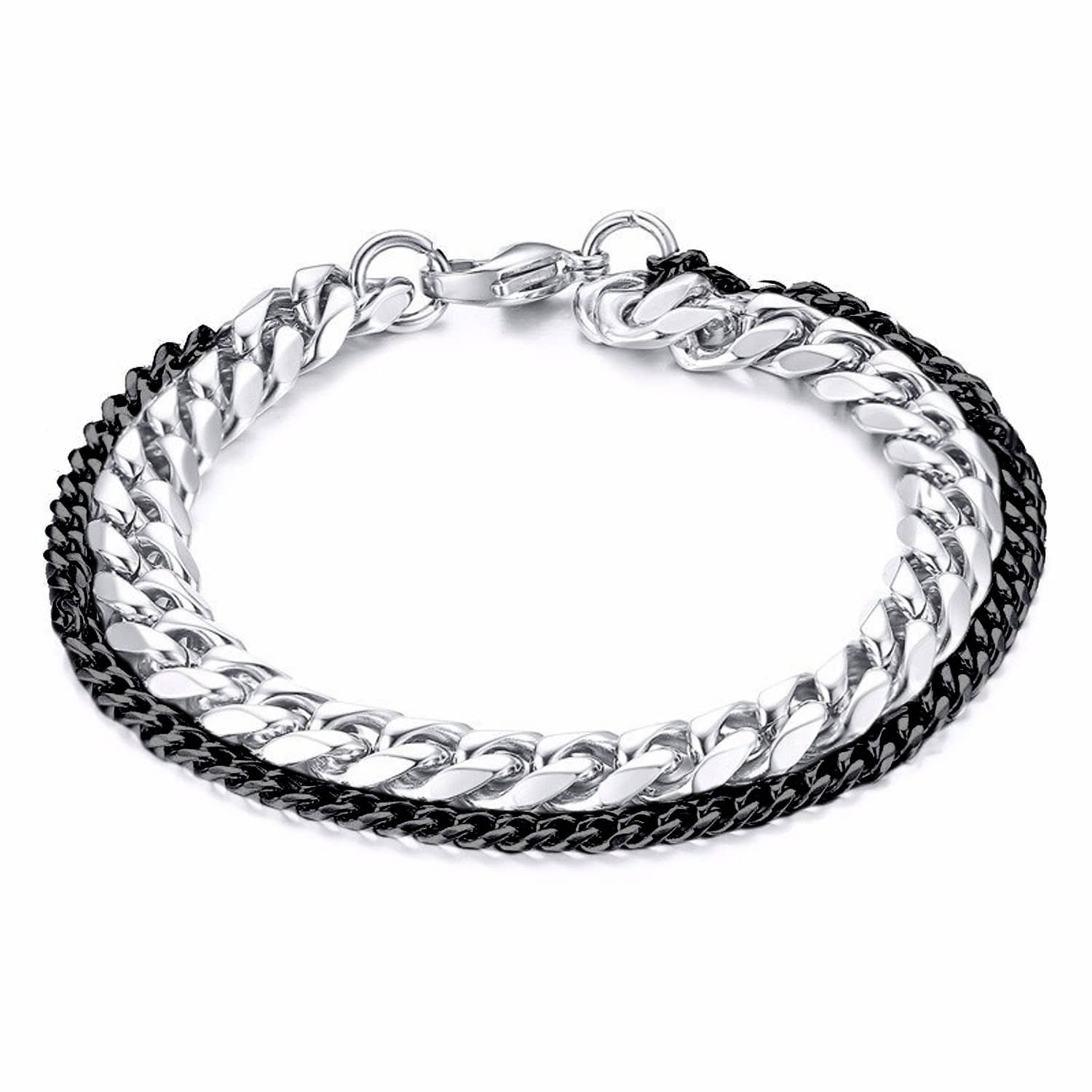 ZIVOM® Double Layered Wrist Wrap Macho Black Silver 316L Surgical Stainless Steel Curb Chain Bracelet for Men Boys - Bangles & Bracelets | Buy online on ZillyBuy