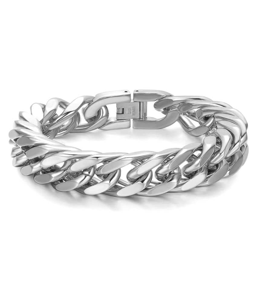 ZIVOM® Glossy Silver Curb 316L Surgical Stainless Steel Premium Lock Bracelet For Men Boys - Bangles & Bracelets | Buy online on ZillyBuy