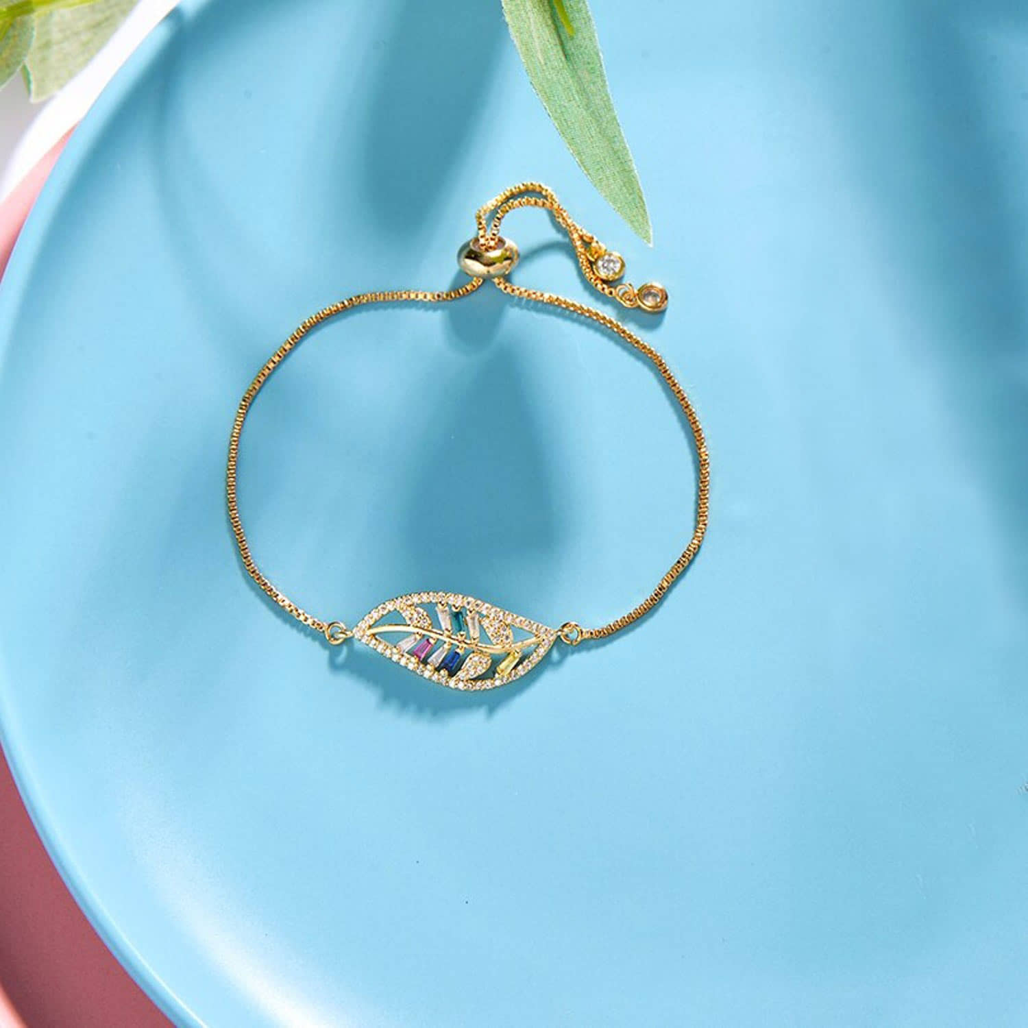 ZIVOM® Leaf Petal Floral 18K Gold Cubic Zirconia American Diamond Ball Slider Expandable Adjustable Tennis Bracelet Women Girls - Bangles & Bracelets | Buy online on ZillyBuy