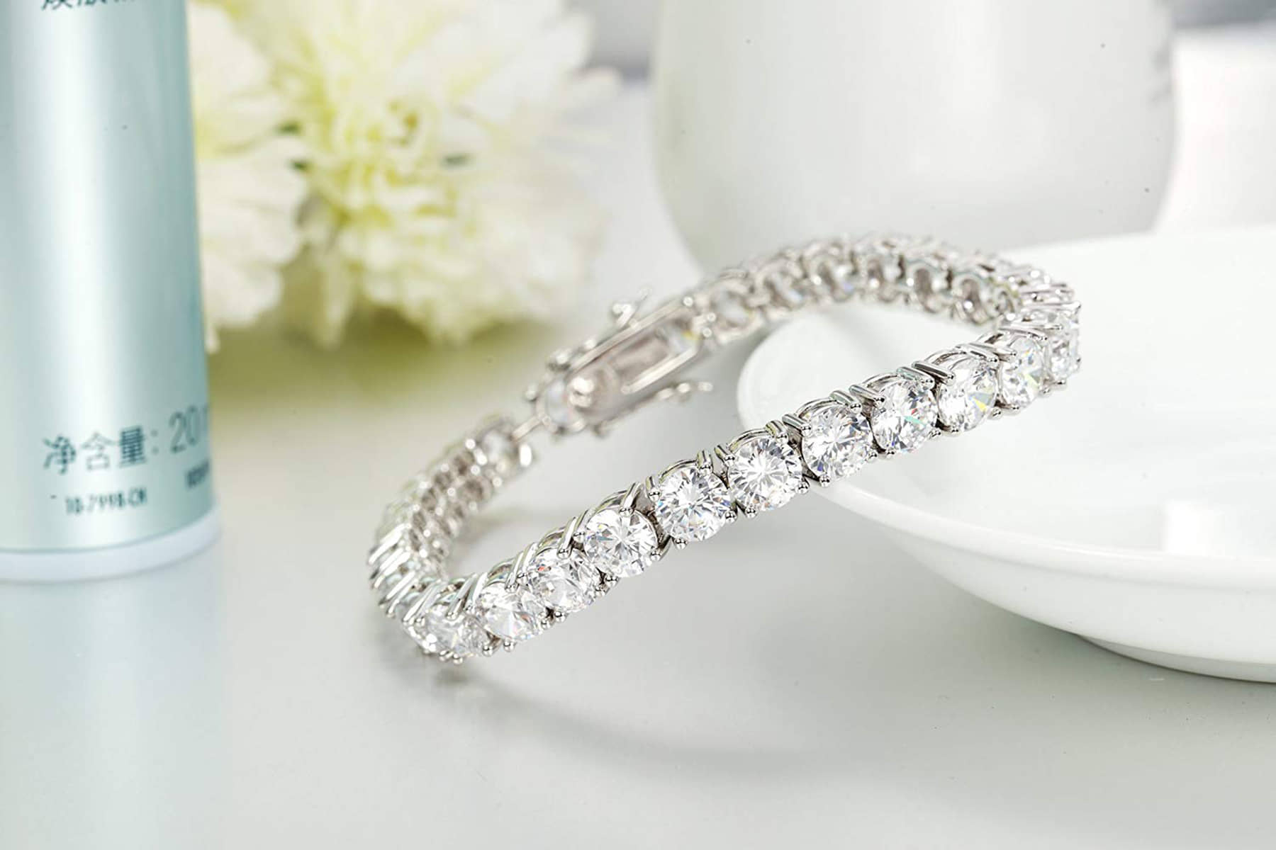 ZIVOM® Luxury Slim Classic Dainty Stylish Princess Cut 5Mm Cubic Zirconia American Diamond Silver Tennis Bracelet For Women Girls - Bangles & Bracelets | Buy online on ZillyBuy