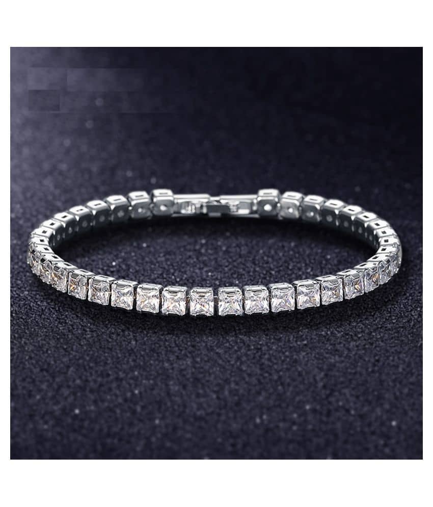 ZIVOM® Luxury Slim Classic Dainty Stylish Princess Cut Cubic Zirconia American Diamond Silver Tennis Bracelet For Women Girls - Bangles & Bracelets | Buy online on ZillyBuy