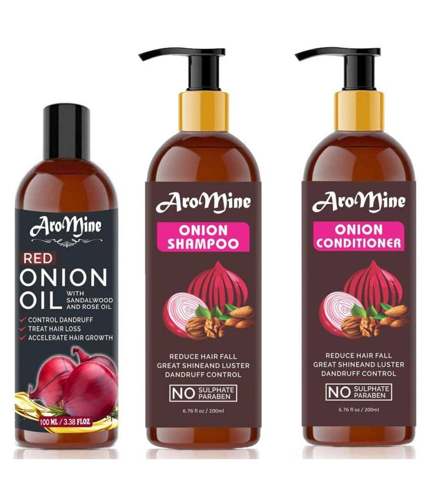 Aromine ONION Oil & ONION Shampoo & ONION Conditioner For Hair 500 mL Pack of 3 Aromine ONION Oil & ONION Shampoo & ONION Conditioner For Hair 500 mL Pack of 3
