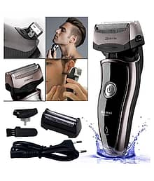 2in1 Kemei Men's Chargeable Waterproof 2D Sideburns Beard Mustache Trimmer Dual Blade Foil Shaver ( Black )