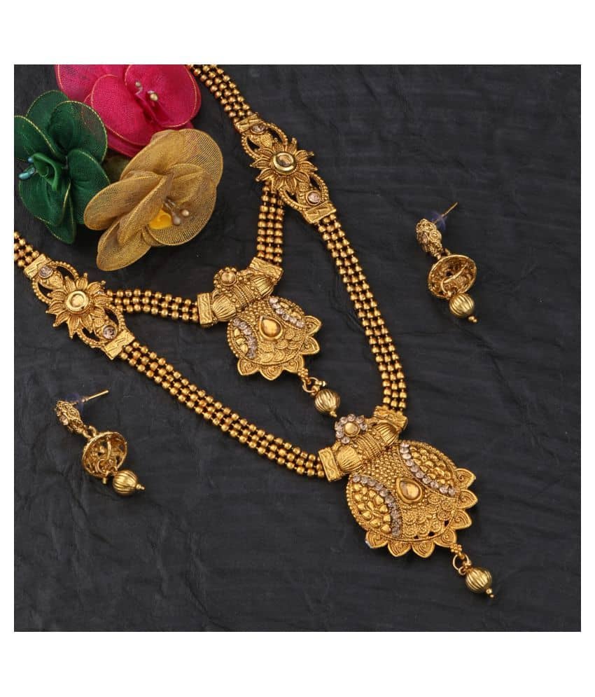 Silver Shine Alloy Golden Choker Traditional Gold Plated Necklaces Set