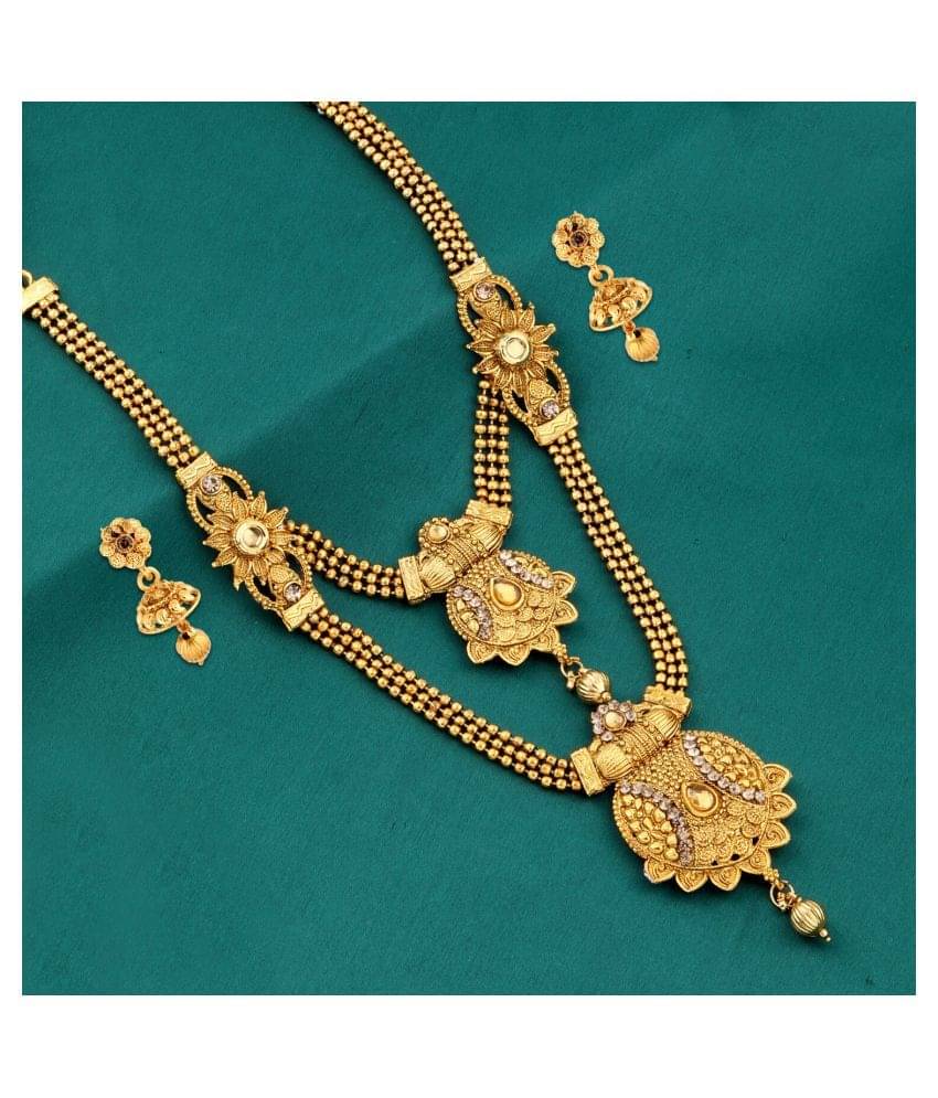 Silver Shine Gold Plated Two Layers And Three Line With copper Daimond Long Set Jewellery For Women And Girls Silver Shine Gold Plated Two Layers And Three Line With copper Daimond Long Set Jewellery For Women And Girls