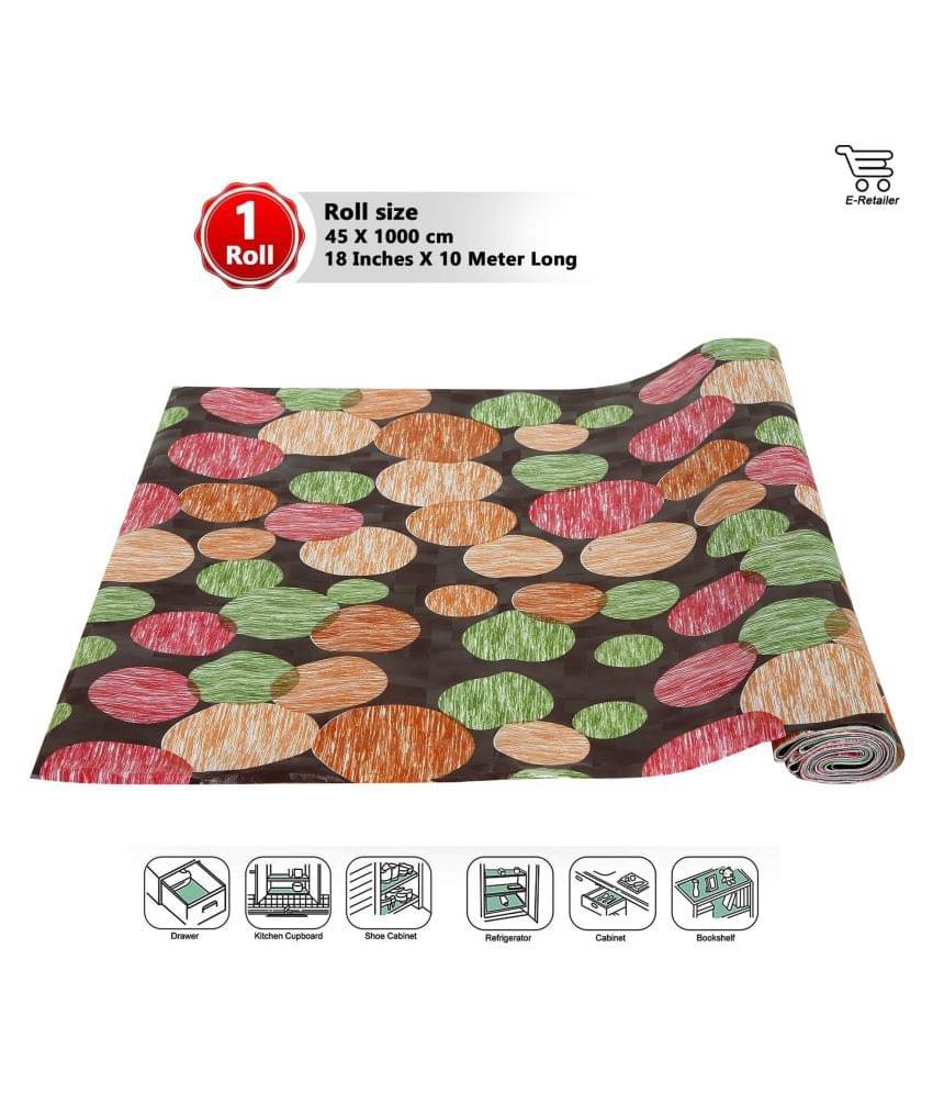     			E-Retailer™ Multipurpose Anti Slip, Anti Skid, Easy Grip Washable Shelf Linen for Cabinets, Kithen Shelves, Drawer(Roll Size: 18 Inches Wide X 10 mtr Long, Color: Multicolor)