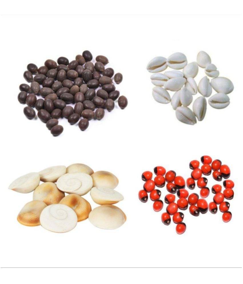     			Combo of Red Gunja/Chirmi Beads, Kamal Gatte & White Kauri/Kaudi & Gomti Chakra (11 pcs Each) for Puja, Worship, Protection for Diwali & Laxmi Pooja