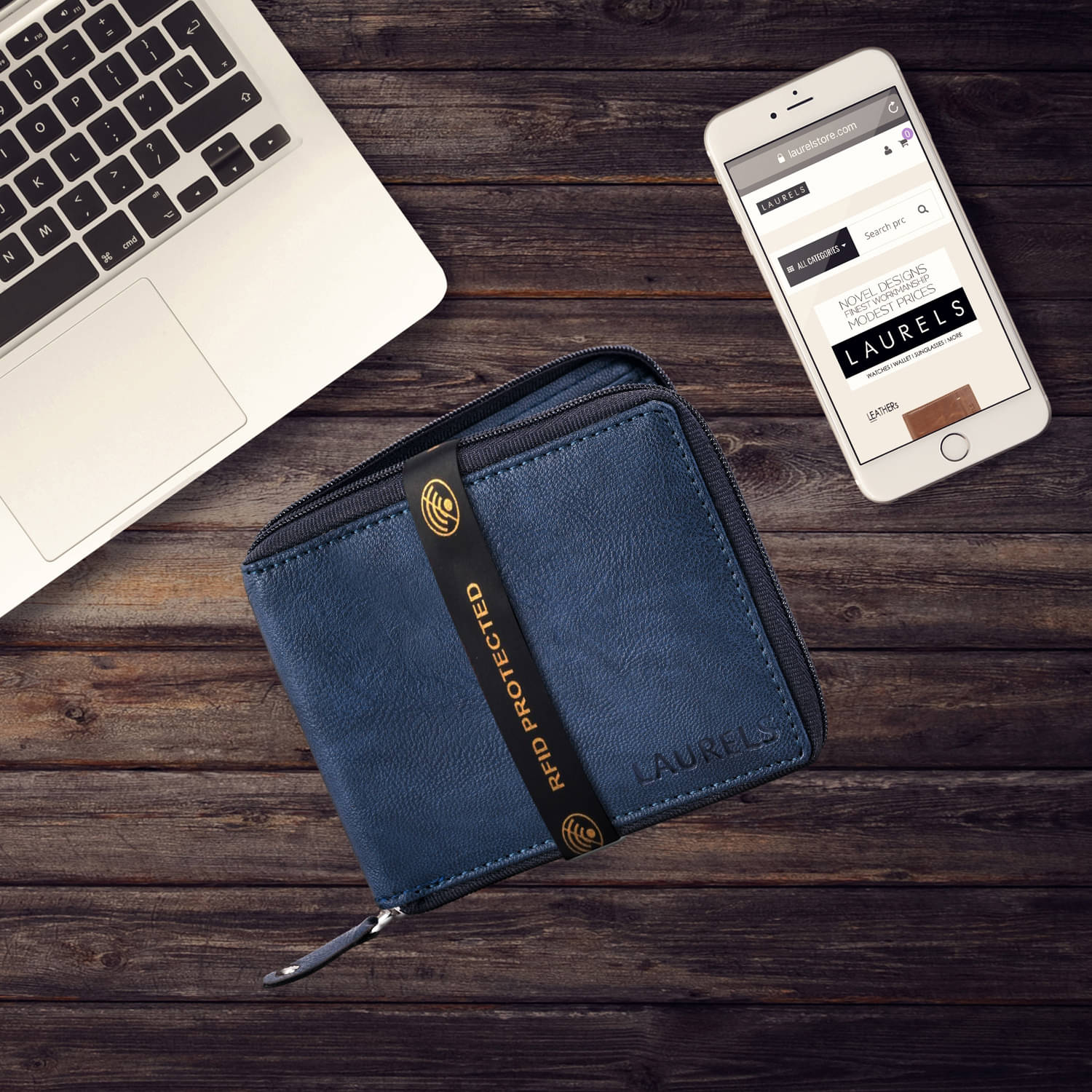     			Laurels PU Blue Casual Regular Wallet
