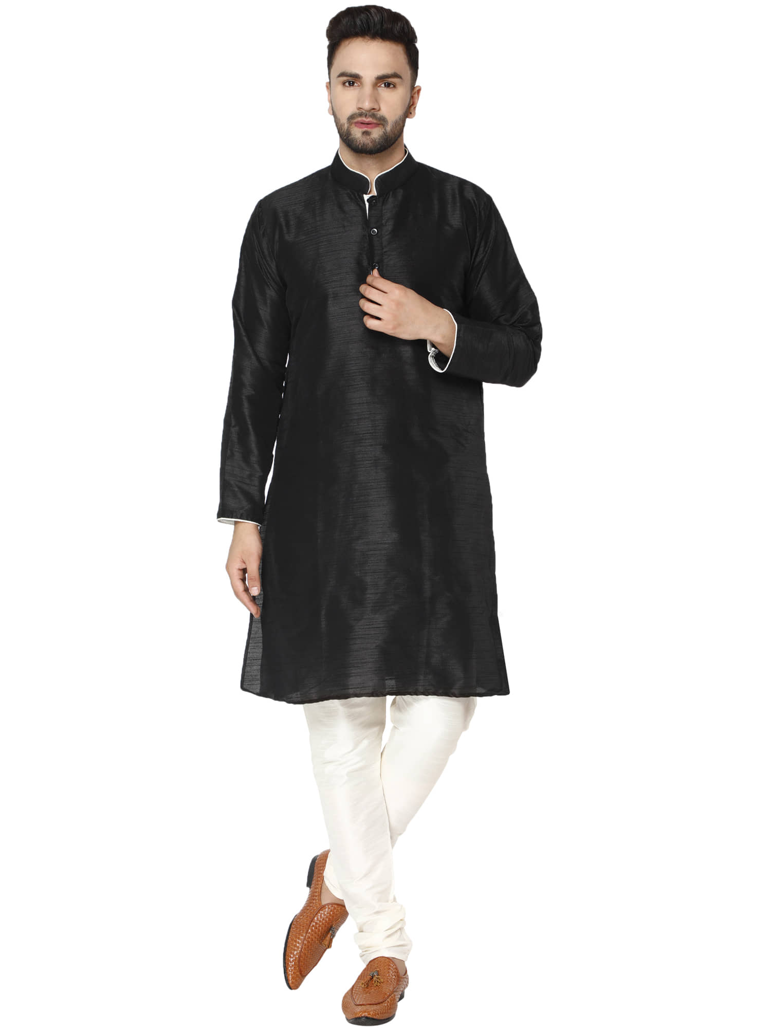 SKAVIJ Black Silk Blend Kurta Pyjama Set - Kurtas & Kurta Sets | Buy online on ZillyBuy