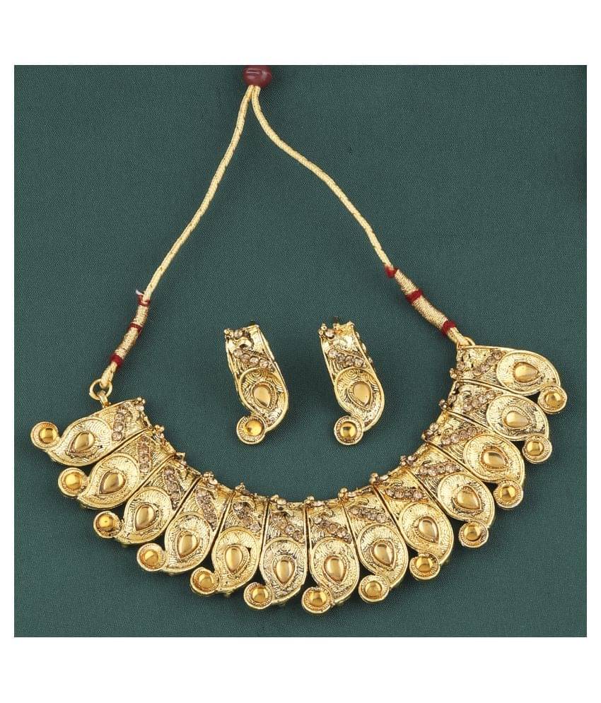     			Silver Shine Alloy Golden Choker Traditional Gold Plated Necklaces Set