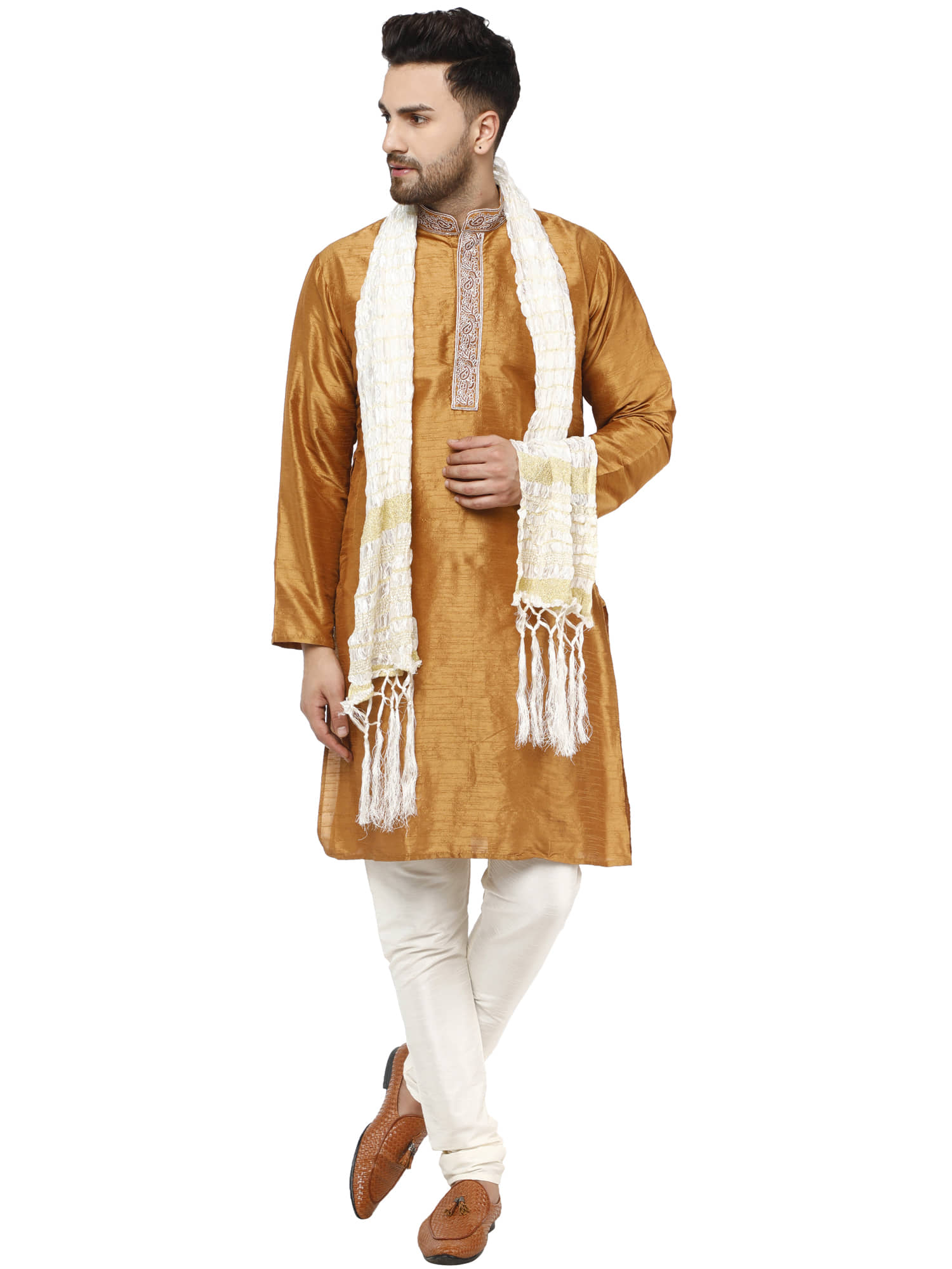 SKAVIJ Brown Silk Blend Kurta Pyjama Set - Kurtas & Kurta Sets | Buy online on ZillyBuy