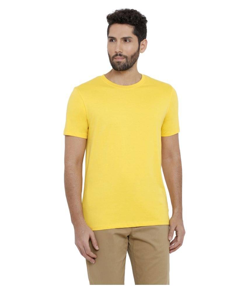     			XYXX Cotton Blend Yellow Solids T-Shirt