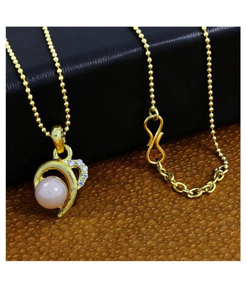 The Jewelbox Heart Love CZ 18K Gold Pink Brass American Diamond Pearl Pendant Chain Set Girls Women The Jewelbox Heart Love CZ 18K Gold Pink Brass American Diamond Pearl Pendant Chain Set Girls Women