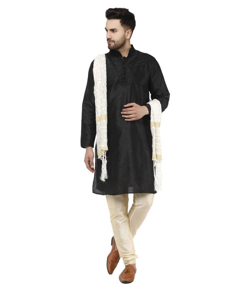 SKAVIJ Black Silk Blend Kurta Pyjama Set SKAVIJ Black Silk Blend Kurta Pyjama Set